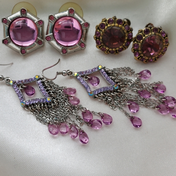 Purple ( Pink) Vintage Earrings Lot ~ Vintage Jewelry - Picture 9 of 9